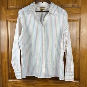 Westbound Woman 16W Gold Label White Multi Color Stripe Non-Iron Shirt Nautical